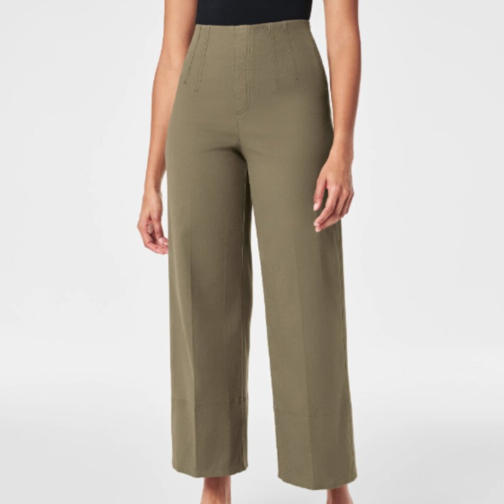 SPANX Olive High-Waist Wide-Leg Ankle Pants